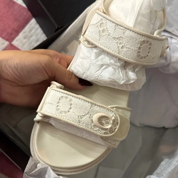 Coach Cream Lace Platform Sandals - Picture 3 of 4
